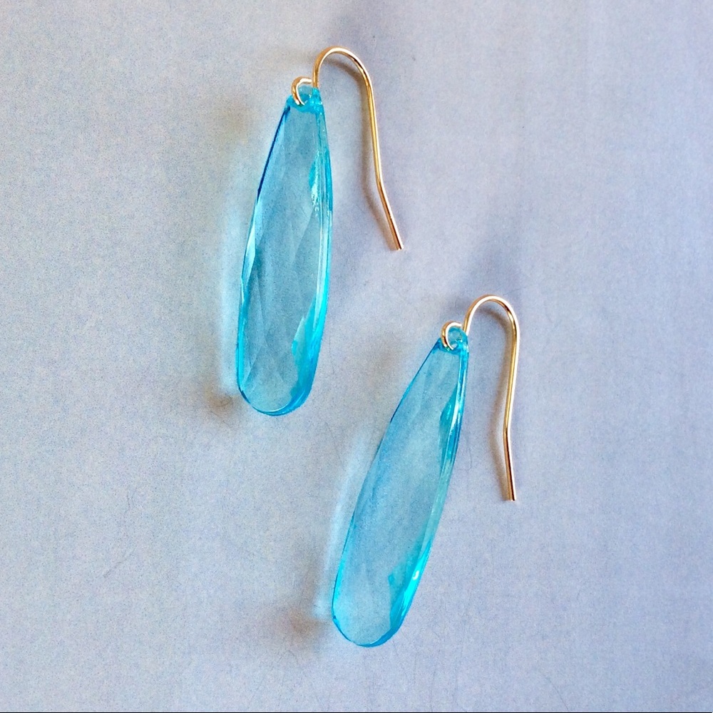 Anthropologie Gold Plated Aquamarine Like Stone Drop Earrings